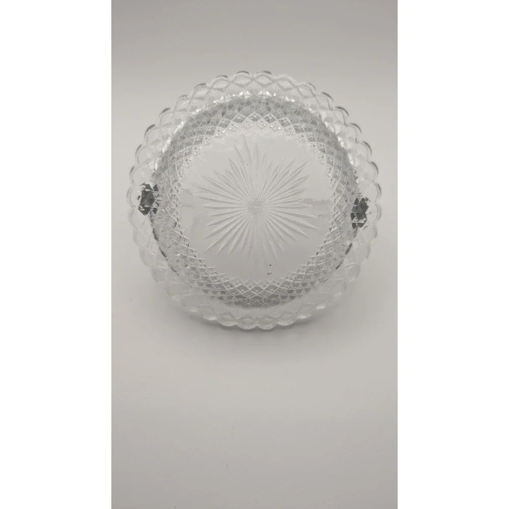Vintage Clear Manganese Glass Basket Handled‎ Candy Dish UV Glow Starburst